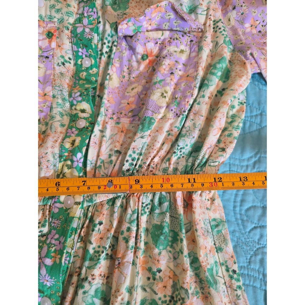 LOFT Mixed Floral Midi Shirt Dress Green Purple Viscose Long Sleeve XS SP24 - Picture 9 of 10